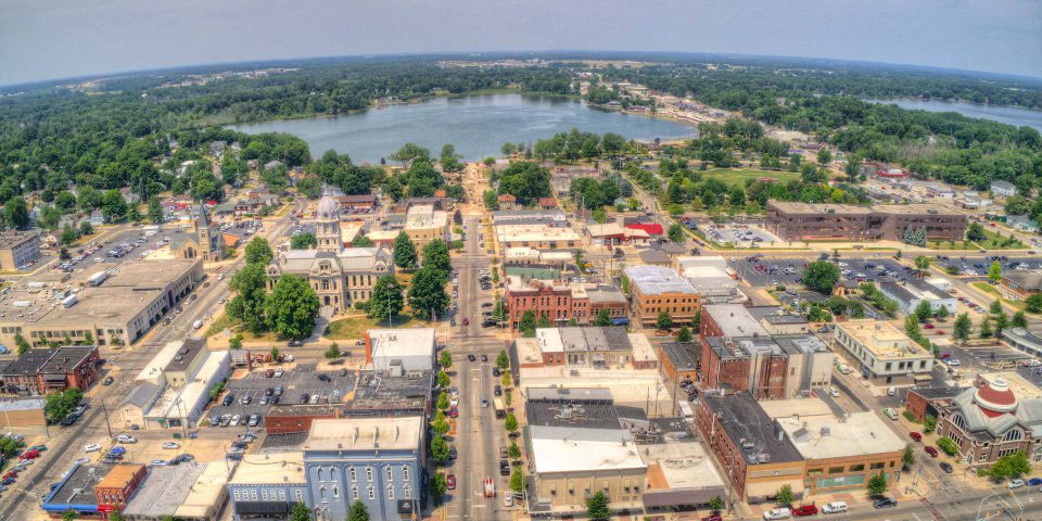 Aerial image of downtown Warsaw, Indiana